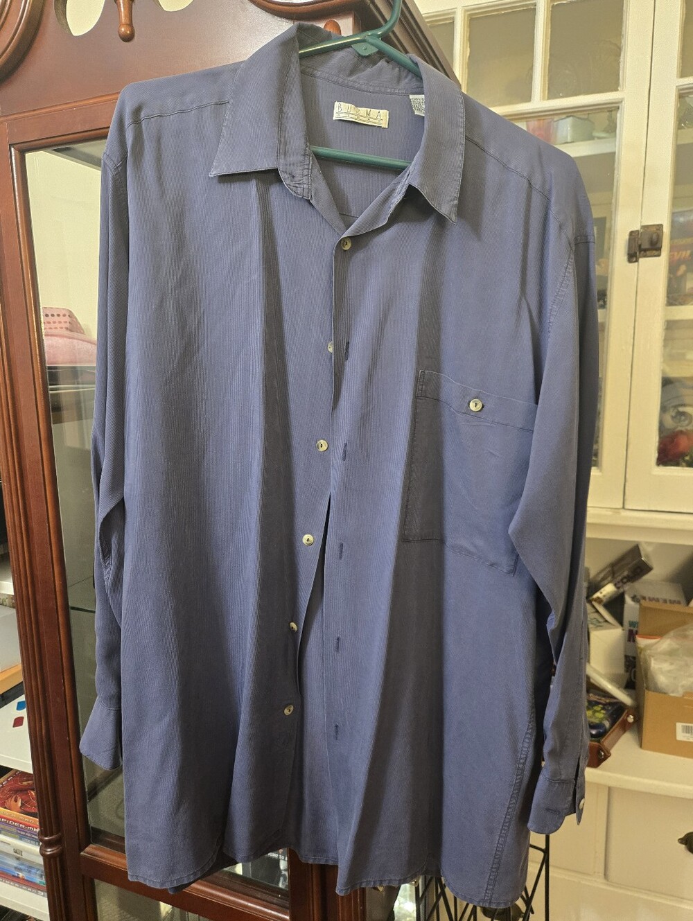 Vintage Burma Bibas 100% Silk Long Sleeve Button Up Shirt Men's Medium